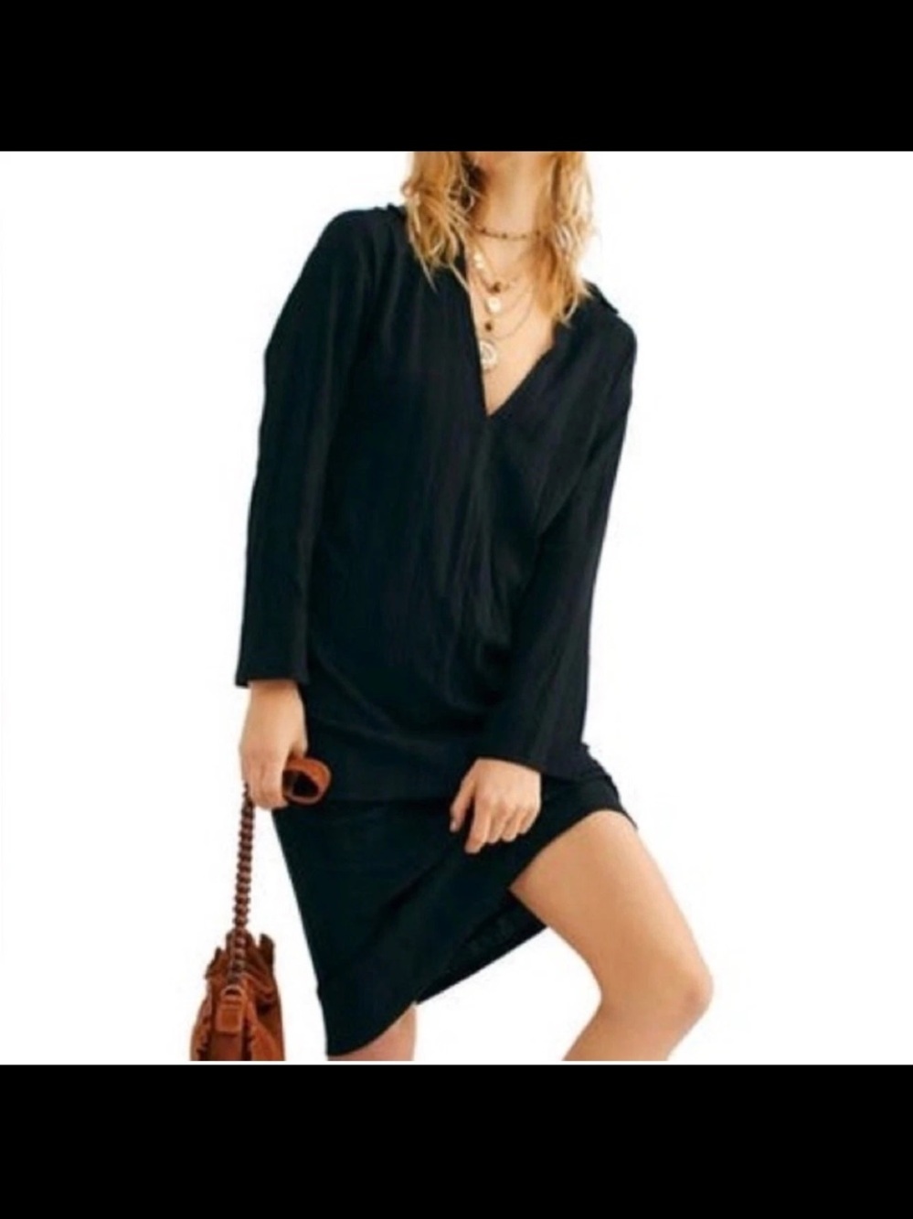Free people beach polo black cotton shirt dress $98 L summer casual fall